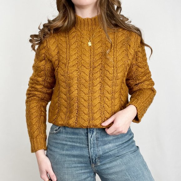 Asos Cable Knit Wool Blend Oversized Sweater Long Chunky Slouchy Fisherman Mock - Picture 7 of 7